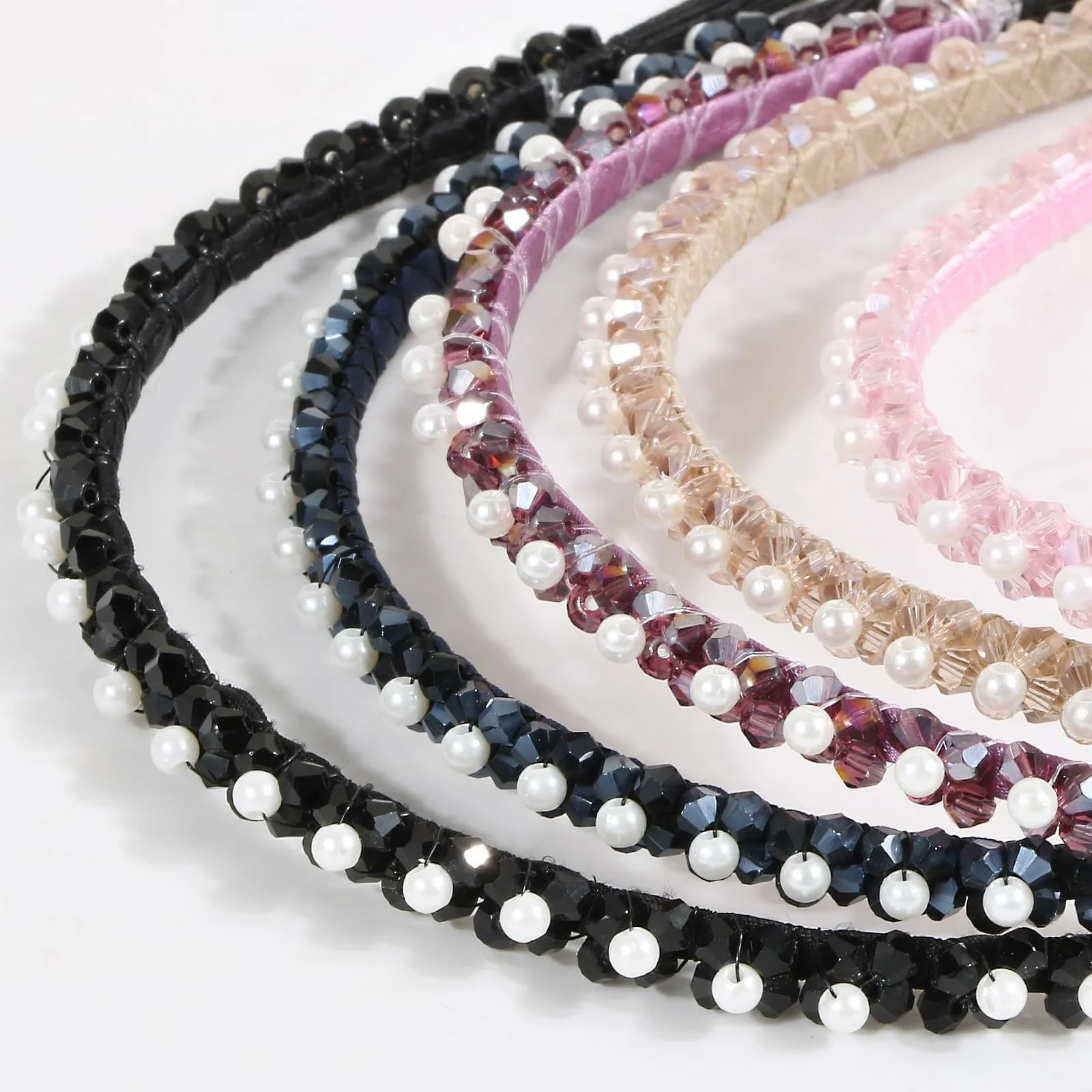 Обруч Жіночий з бісером та стразами, 5 штук, фото №3