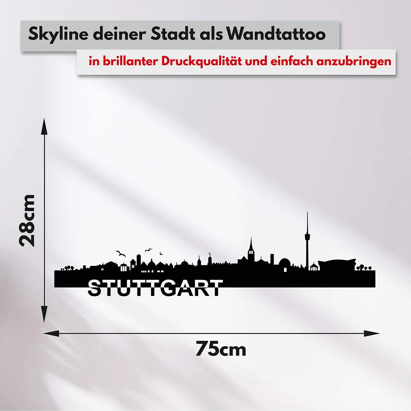 Наклейка на стіну YX038 Cities Skyline Germany Stuttgart Чорна 110 см, фото №2