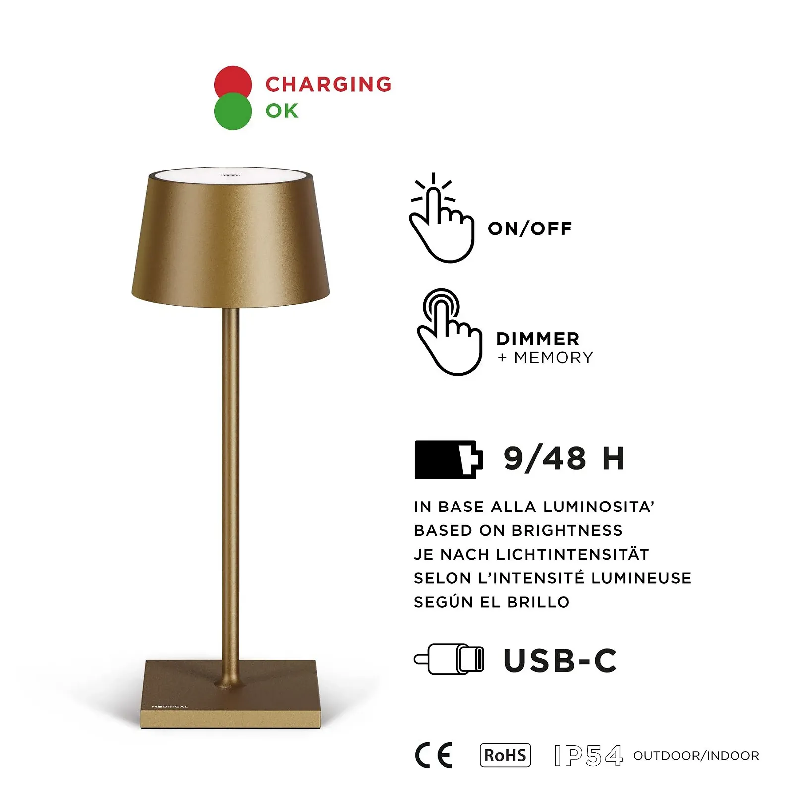 Настільна лампа Stilosa 3 LED акумуляторна IP54 темно-золота, фото №5