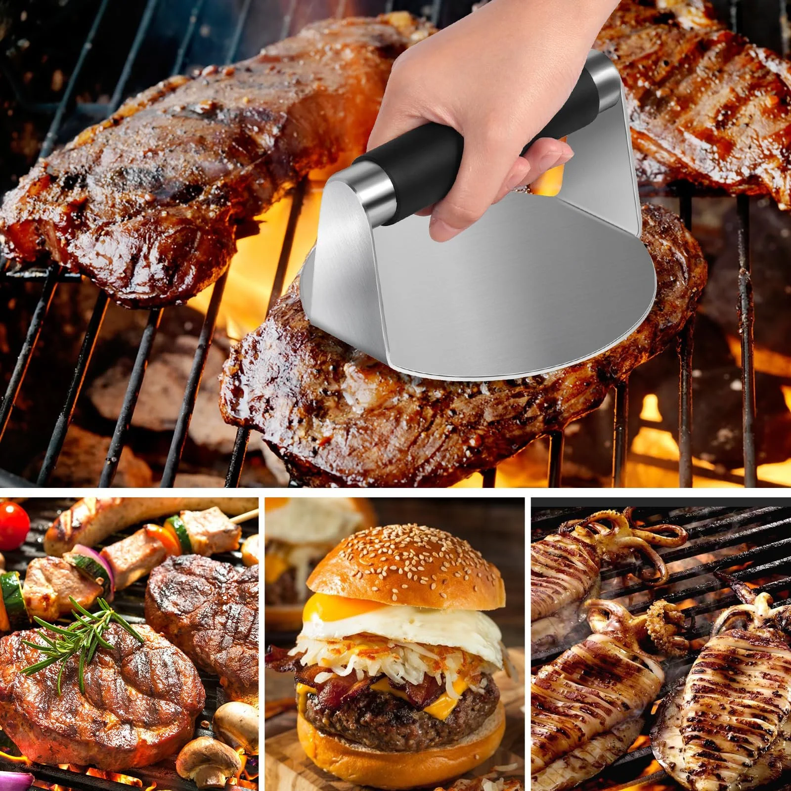 Пресс для бургеров 5.5 Inch Professional Round Stainless Steel Smash Burger Press Silicone Handle, фото №7 Пресс для бургеров 5.5 Inch Professional Round Stainless Steel Smash Burger Press Silicone Handle, фото №7