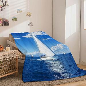 Покривало Фланелева Пухнаста Абстрактний Вітрильник Синя synthetic.ua - Фото 1