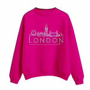 Женский Свитшот Большого Размера Мягкий Однотонный Цвет Круглый Вырез Длинный Рукав с Принтом London Бежевый Пуловер - Фото 1