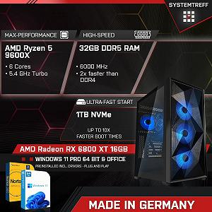 Настільний ПК SYSTEMTREFF High-End Gaming AMD Ryzen 5 9600X 6x5.4GHz AMD Radeon RX 6800 XT DX12 1TB M.2 NVMe 32GB DDR5 RAM WLAN для геймерів synthetic.ua - Фото 1