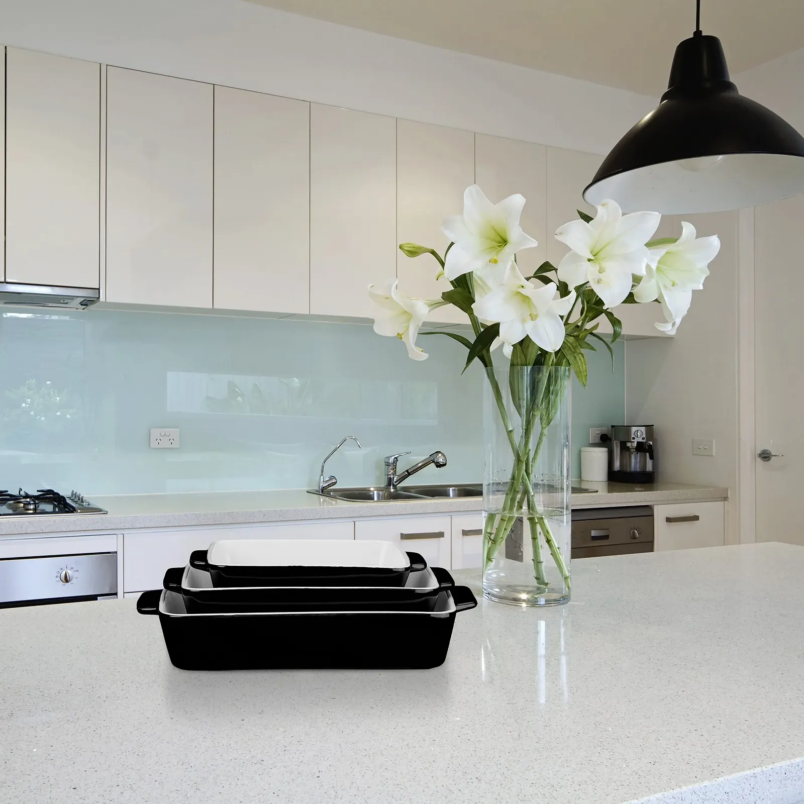 Набір форм для запікання Relaxdays 3 розміри прямокутні керамічні чорно-білі 6 x 33 x 20 см, фото №2