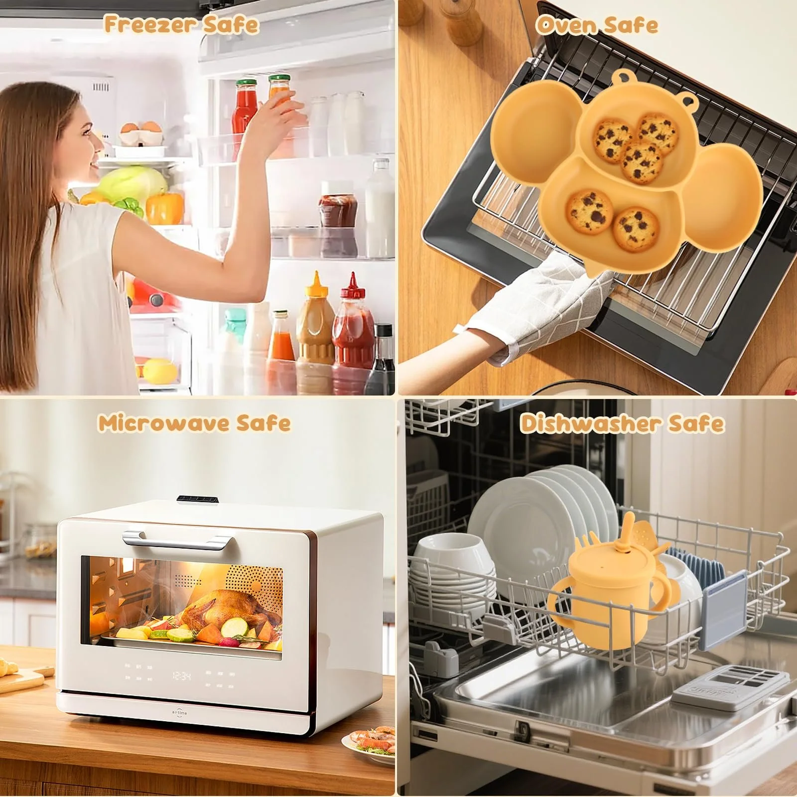 Набор детской силиконовой посуды, нескользящий с присоской, 8 предметов: детская тарелка, детская тарелка с присоской, силиконовая чашка, ложка, вилка, нагрудник, чашка для питья, фото №7