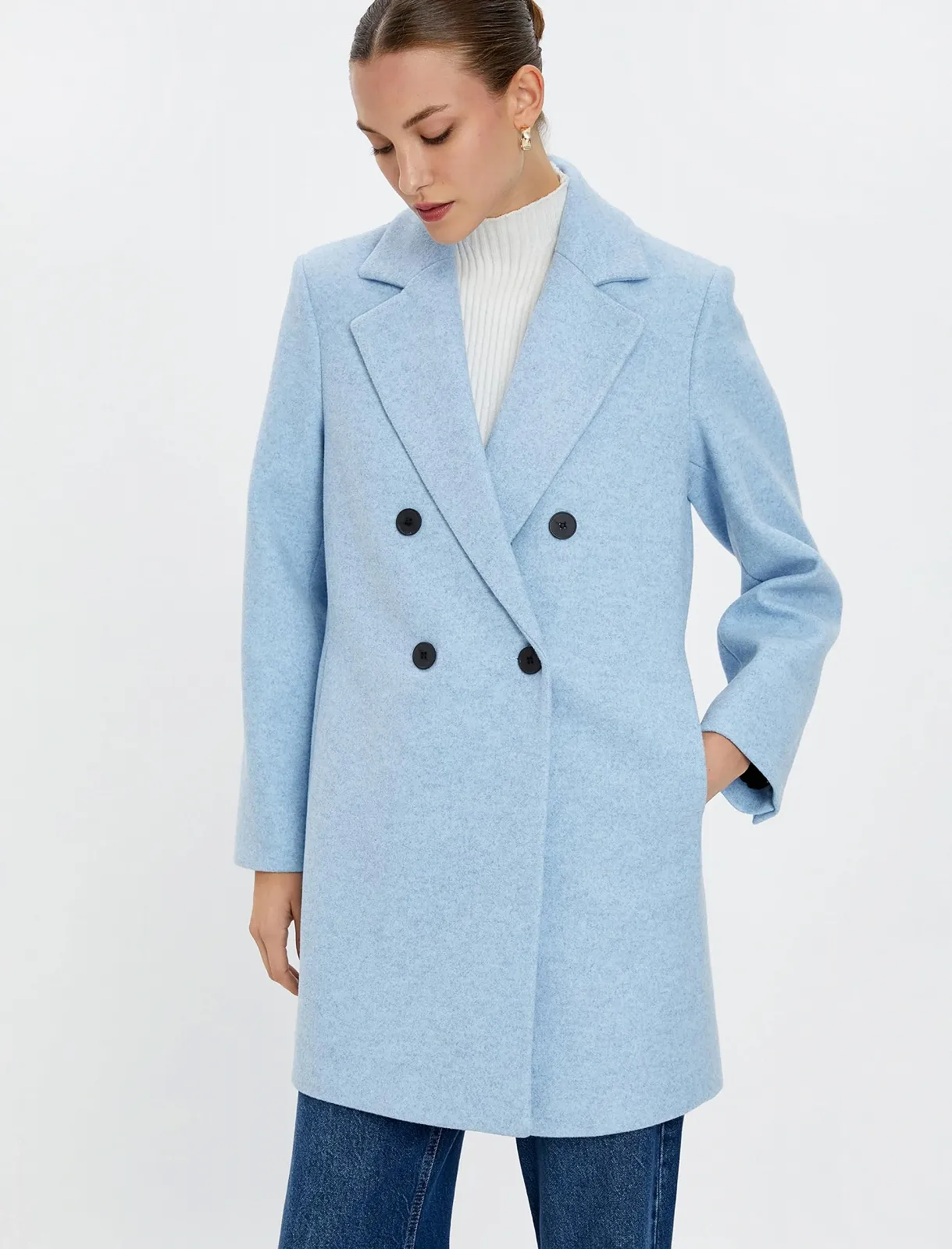 Пальто Koton Женское с запахом, длинный рукав, на пуговицах, с карманами, фото №2