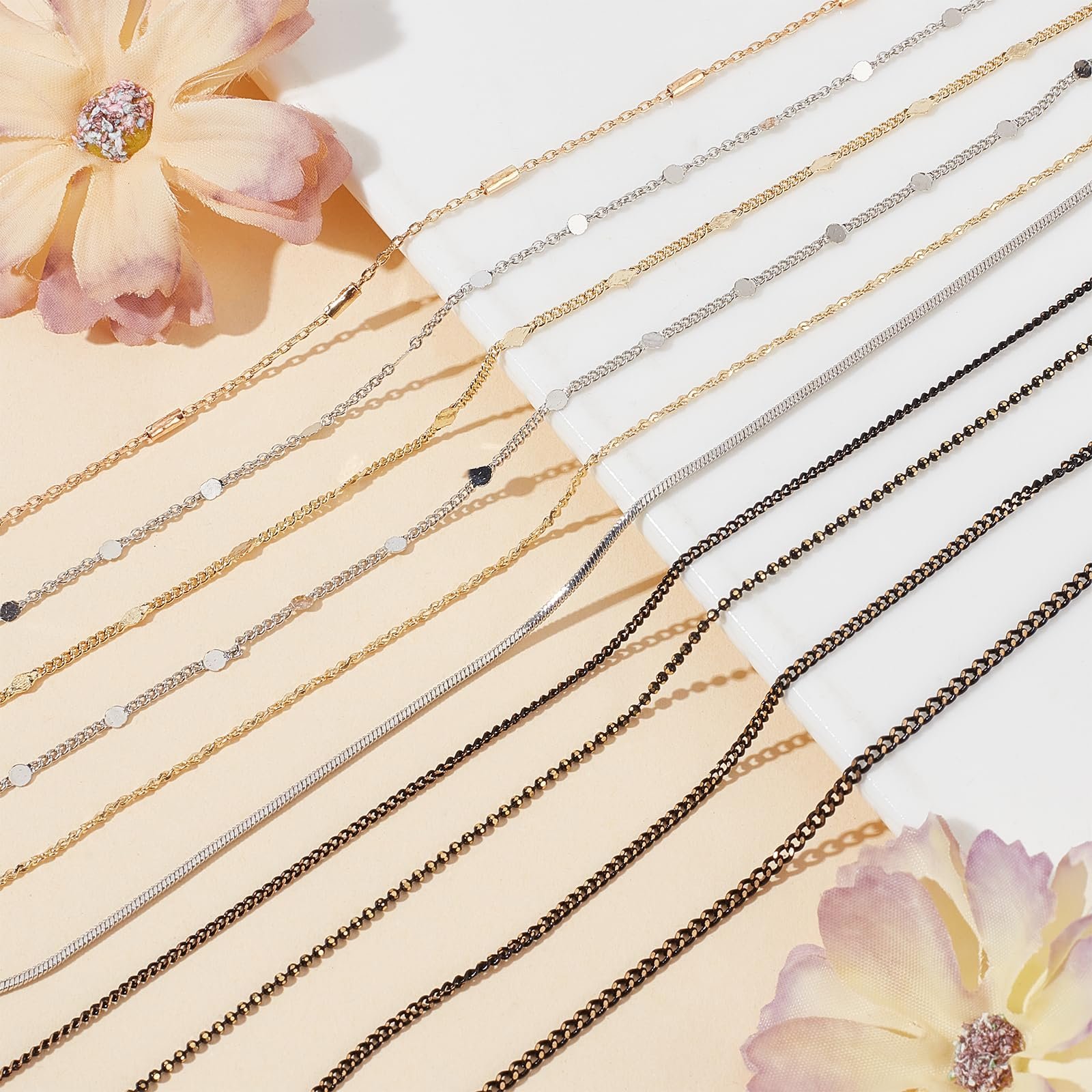 Цепочки для дизайна ногтей NICENEEDED 24 полоски Металл Черный Серебряный Золотой, фото №3