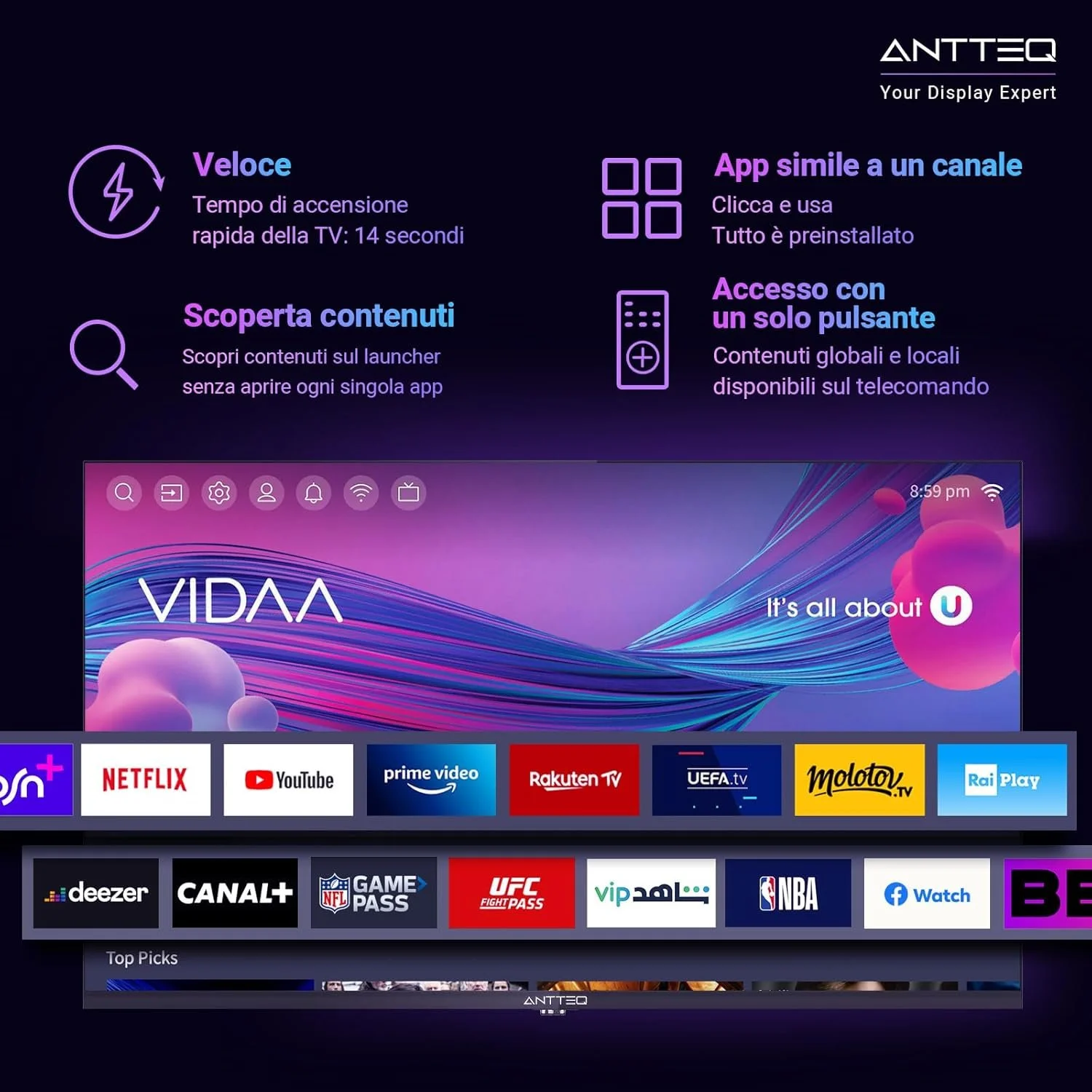 Телевизор 24" Antteq AV24H3 / HD / 60 Гц / VA / Smart TV / Wi-Fi / T2, фото №2