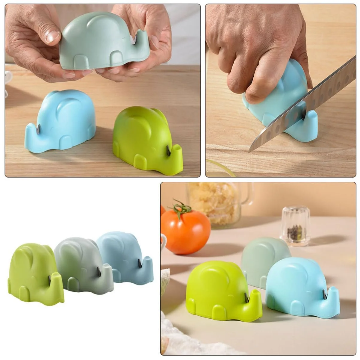 Точилка для ножів Zerodeko Elephant 3 шт. Зелена та синя, фото №6