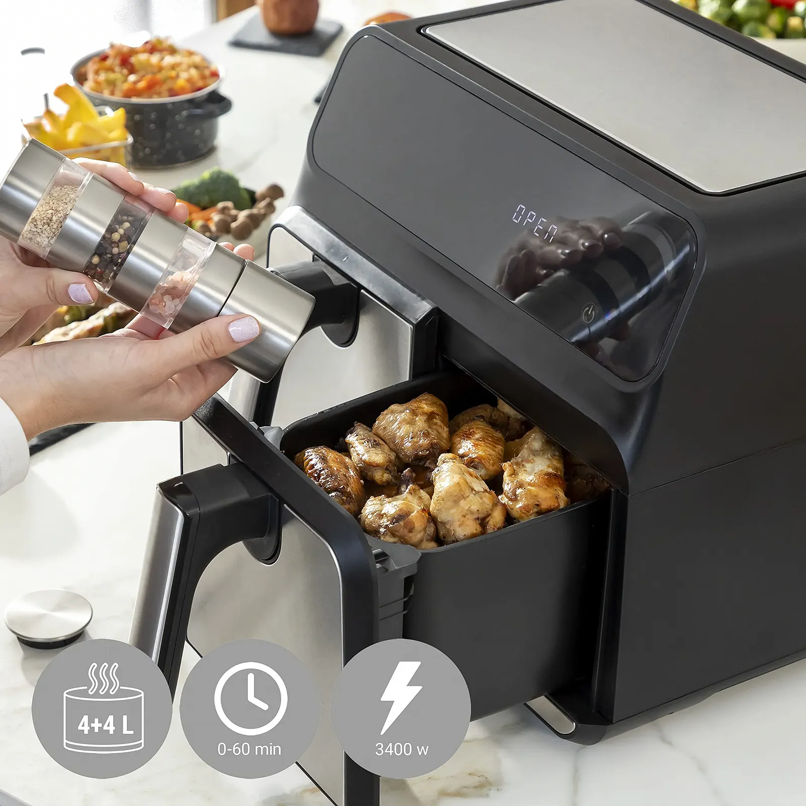 Мультипіч InnovaGoods Fryinn Double 8000 8L 3400W Black Stainless Steel, фото №5 Мультипіч InnovaGoods Fryinn Double 8000 8L 3400W Black Stainless Steel, фото №5