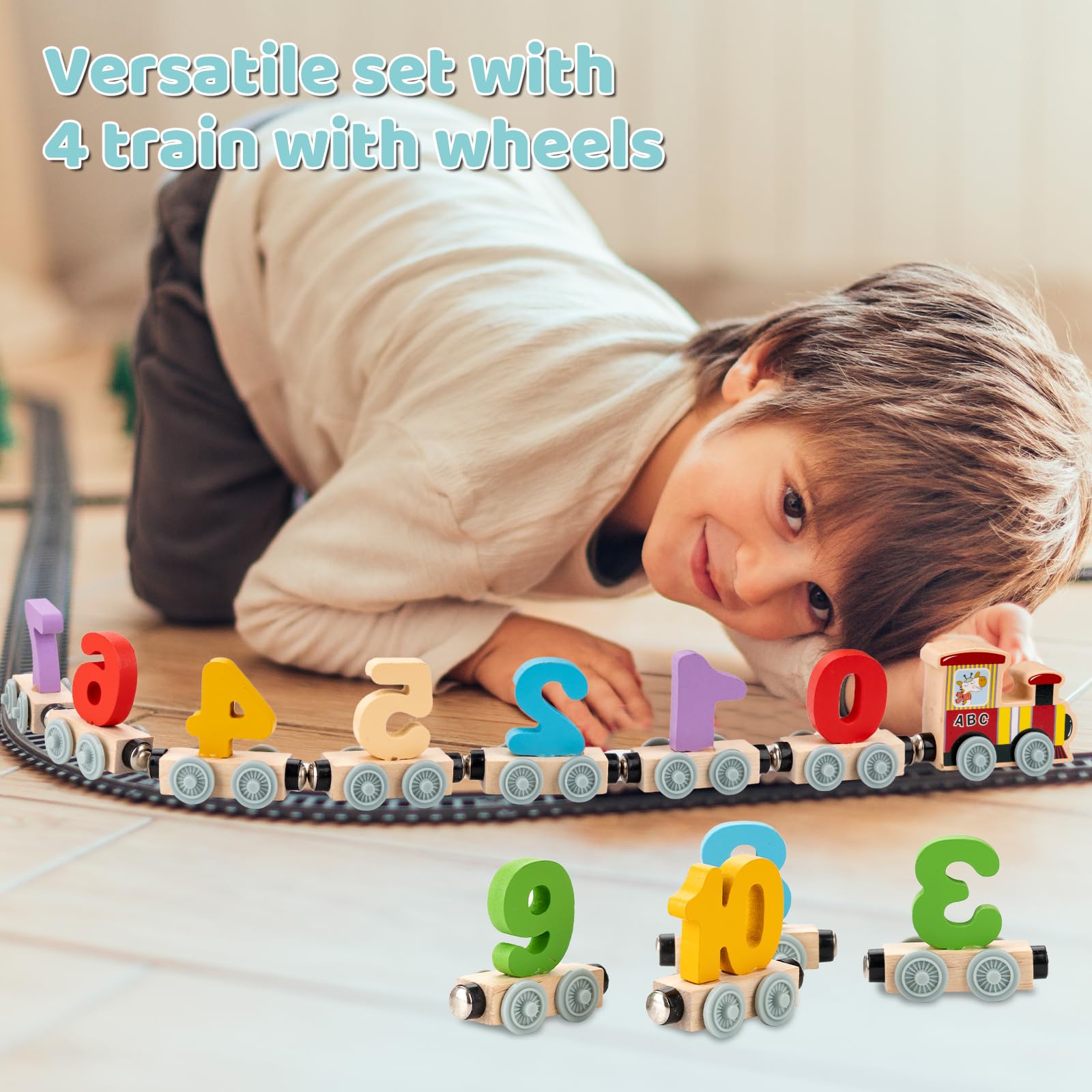 Дерев'яна іграшкова залізниця Montessori Цифри 0-10 12 елементів, фото №4