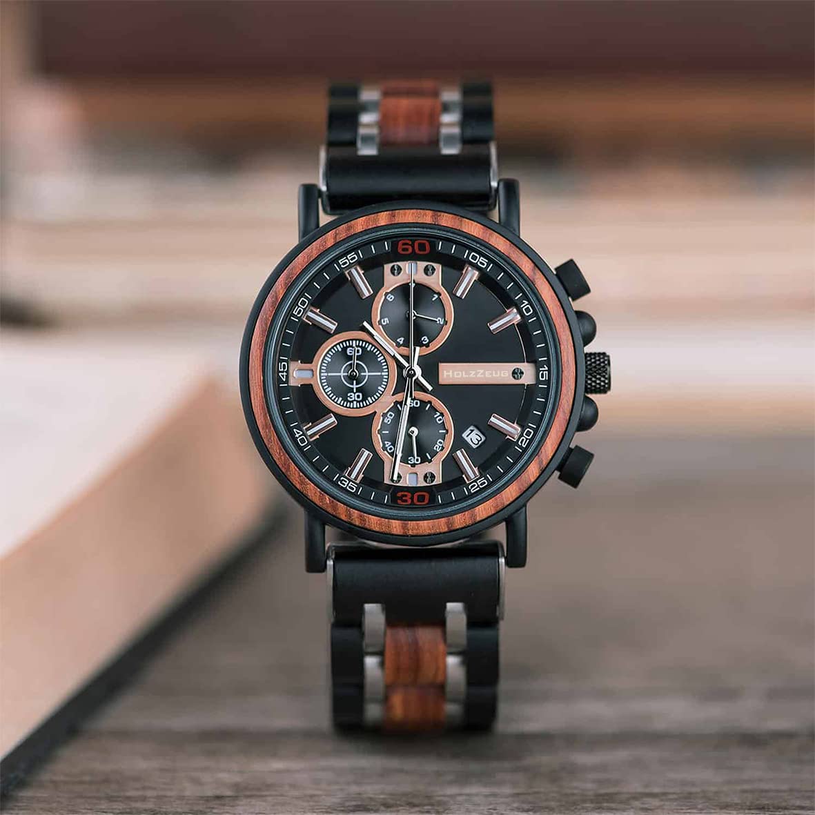 Годинник HOLZZEUG Specialist Чоловічий З деревини Інкрустований З дерев'яною подарунковою коробкою Падук Браслет, фото №3 Годинник HOLZZEUG Specialist Чоловічий З деревини Інкрустований З дерев'яною подарунковою коробкою Падук Браслет, фото №3