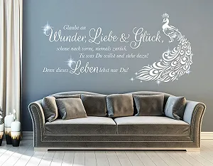 Наклейка на стіну pkm490 Believe in Miracles Love and Happiness Peacock з блискучими кристалами Чорна 120 x 49 см - Фото 1