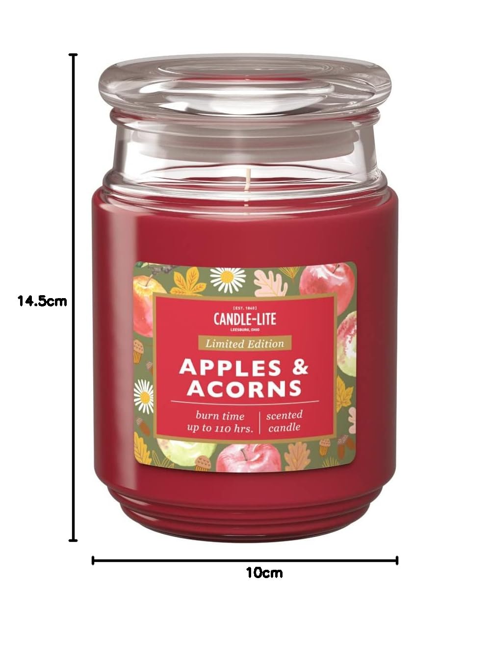 Ароматическая свеча Candle-Lite в стекле с крышкой Яблоки и Жёлуди Красная Большая (510 г), фото №3