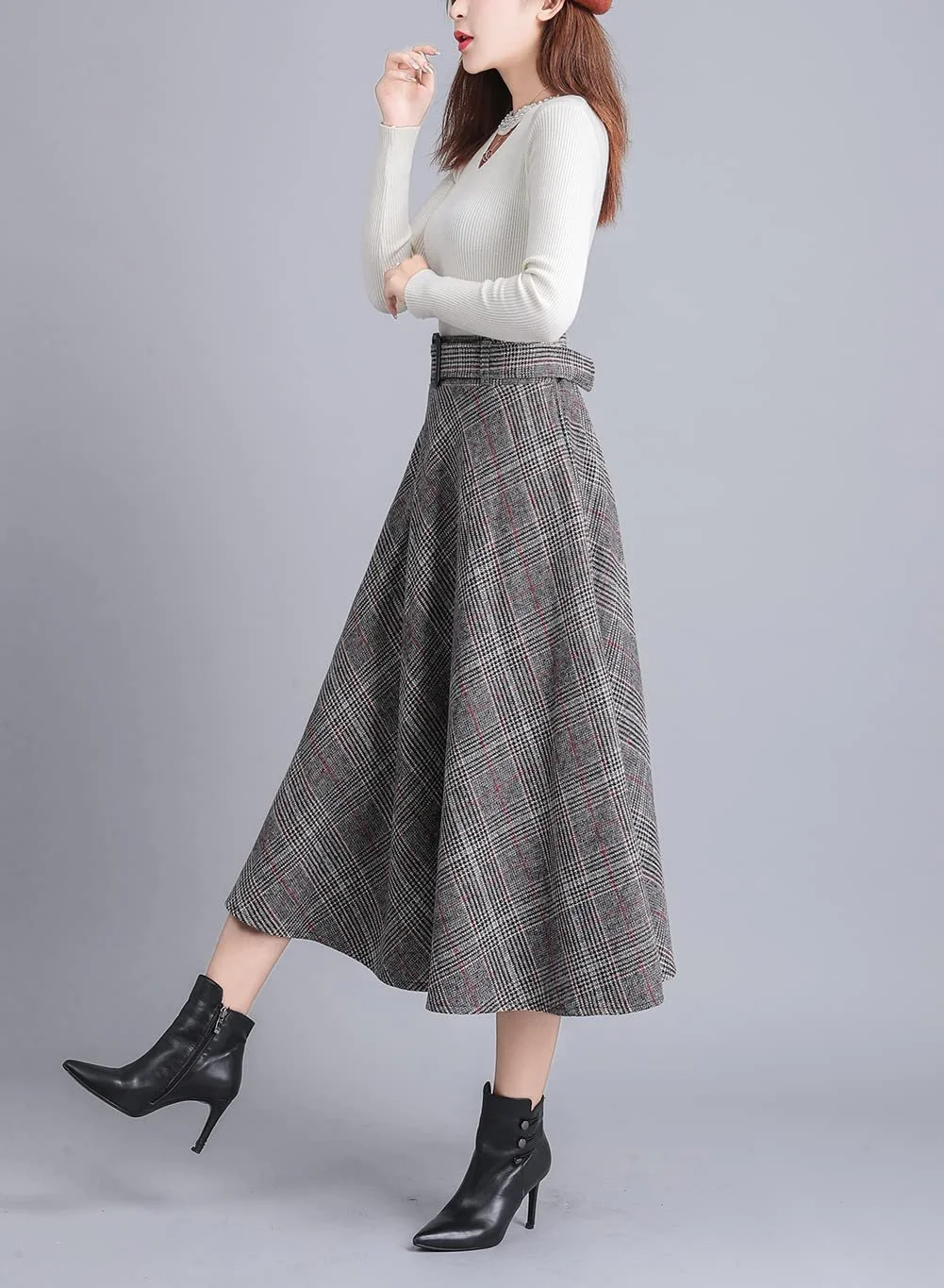 Спідниця Вінтаж Міді Еластична Висока талія До коліна Плісирована, фото №4