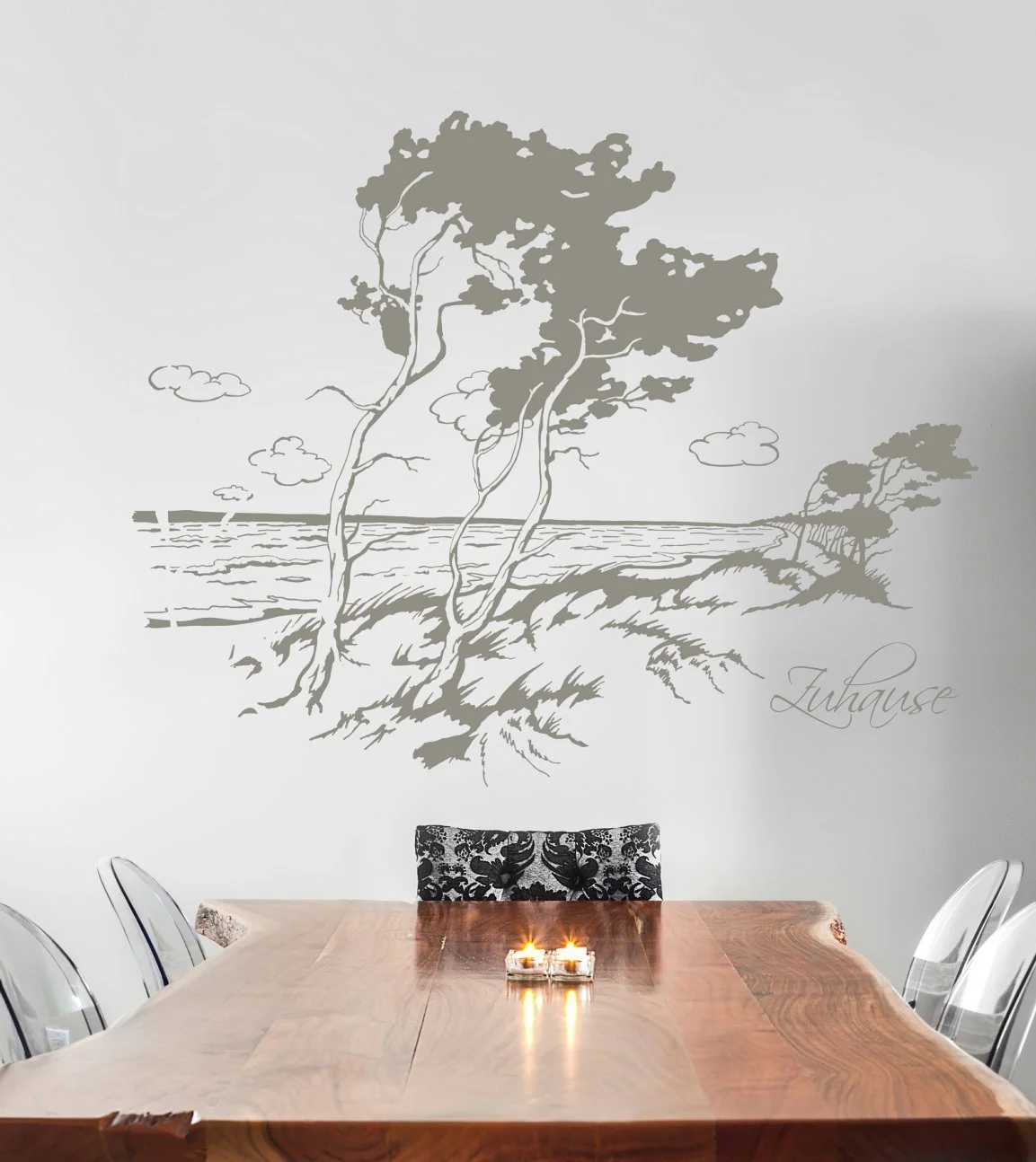 Наклейка на стіну M1483 Пляж Дерево на вітрі Морський пейзаж Різнокольорова, фото №3