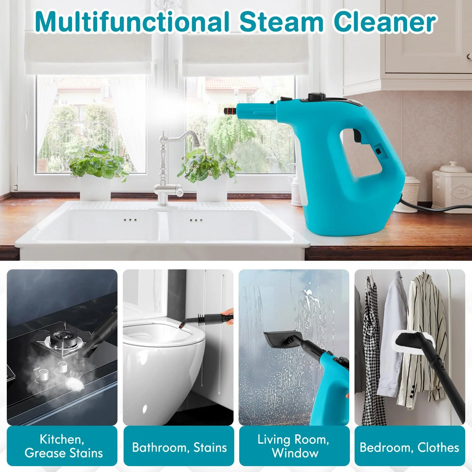 Пароочиститель SOARS 14 аксессуаров 2 Bar 125 ℃ 1 мин 1500 W 400ML Blue, фото №8 Пароочиститель SOARS 14 аксессуаров 2 Bar 125 ℃ 1 мин 1500 W 400ML Blue, фото №8