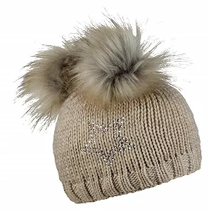 Шапка Детская SABBOT С двумя меховыми помпонами, флисовая подкладка, зимняя, вязаная, теплая - Фото 1
