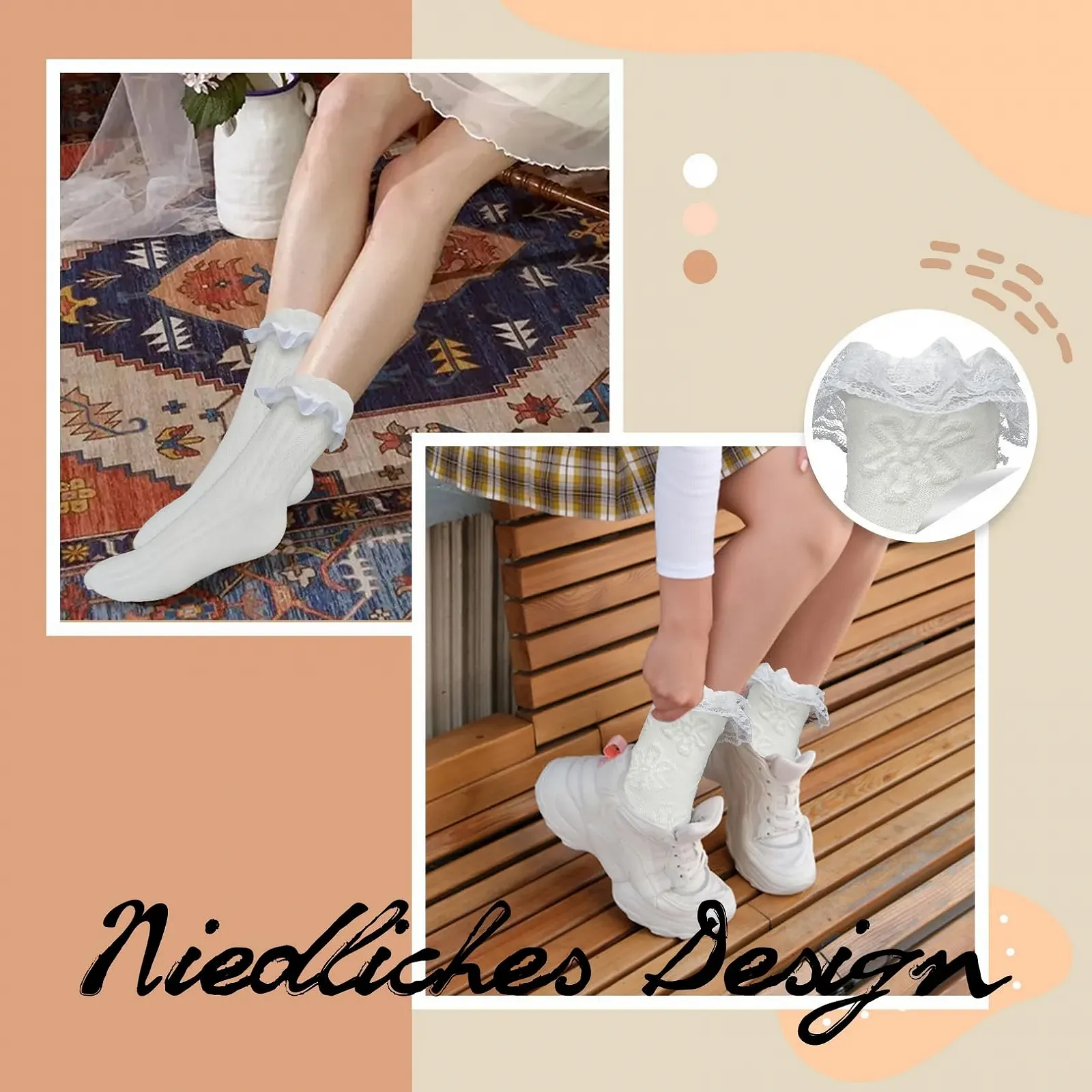 Жіночі шкарпетки з рюшами Білий Колір, Набір 3 шт, фото №3