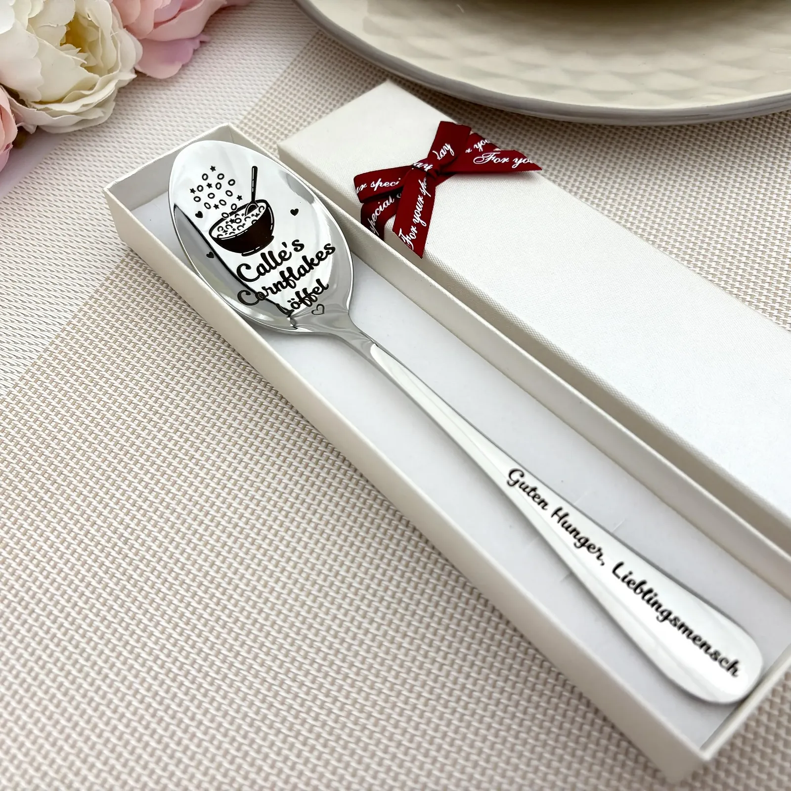 Ложка для хлопьев в подарочной коробке Индивидуальная персональная ложка с текстом на ручке Подарочная ложка для хлопьев, фото №3