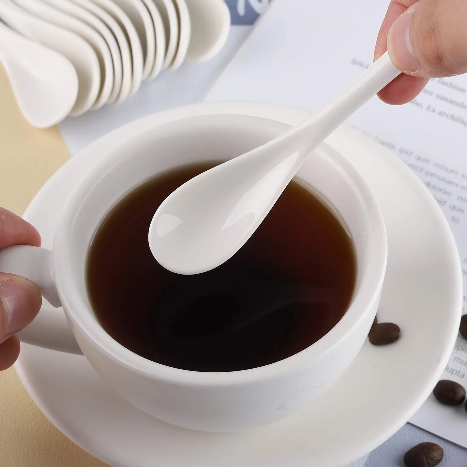 Набір з 12 порцелянових ложок некруто, кави, чаю, десертів. Керамічна, фото №7