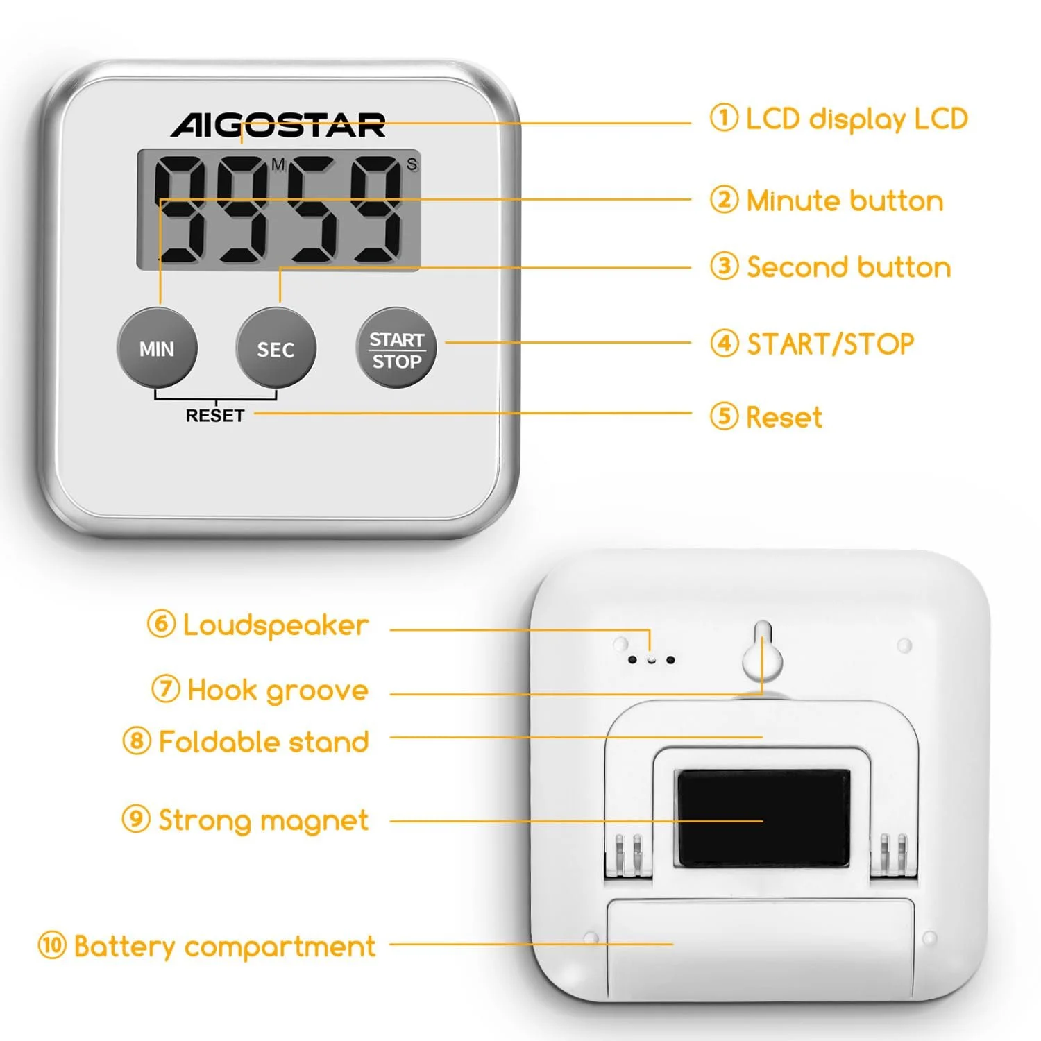Таймер кухонный Aigostar Цифровой LCD 80x80x17 mm Чёрный, фото №3 Таймер кухонный Aigostar Цифровой LCD 80x80x17 mm Чёрный, фото №3
