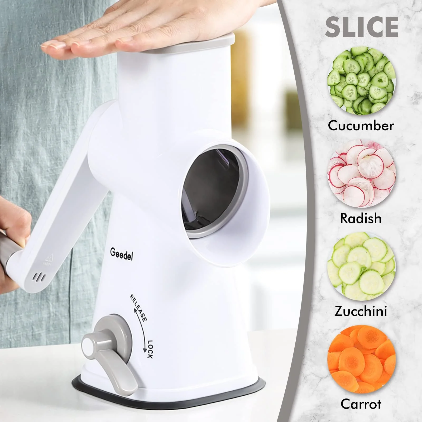 Ручна барабанна терка, терка для сиру з 3 змінними барабанними лезами, фото №3