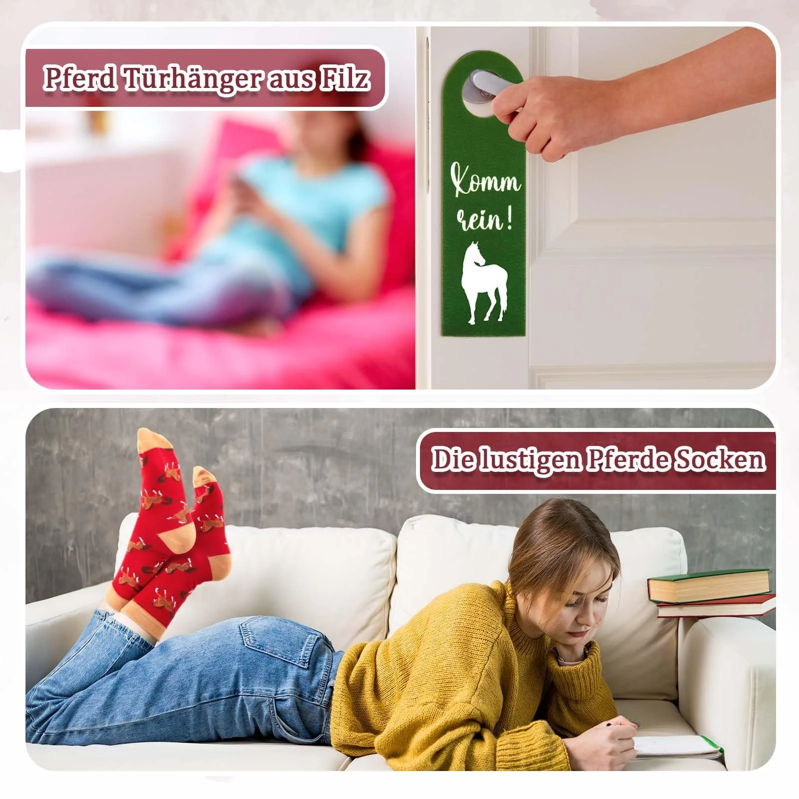 Набор SATINIOR Лошадиные носки Вешалка на дверь Komm Rein Ich Will Meine Ruhe с лошадиным мотивом Подарок на день рождения/выпускной, фото №6 Набор SATINIOR Лошадиные носки Вешалка на дверь Komm Rein Ich Will Meine Ruhe с лошадиным мотивом Подарок на день рождения/выпускной, фото №6