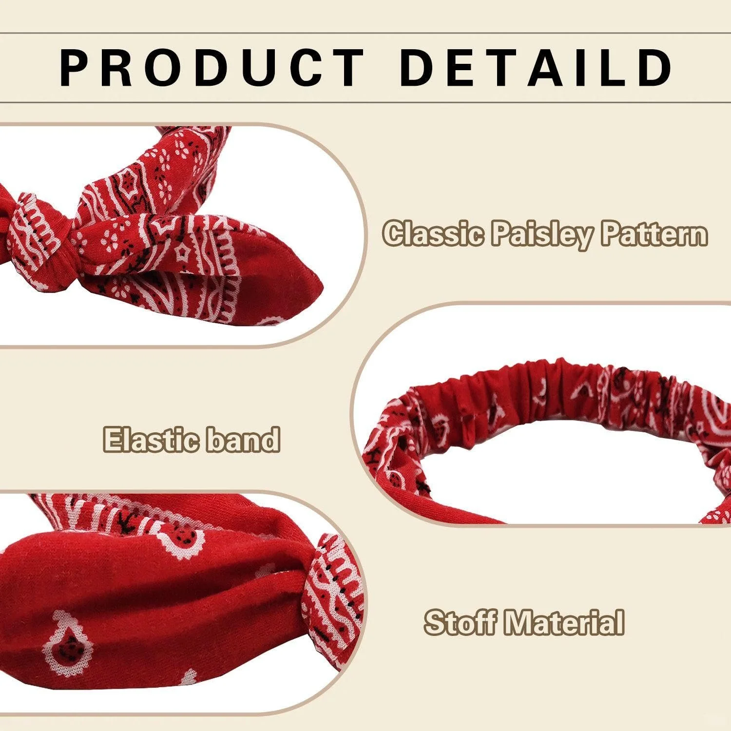 Пов'язка на голову з ретро-принтом (5 шт.), фото №3