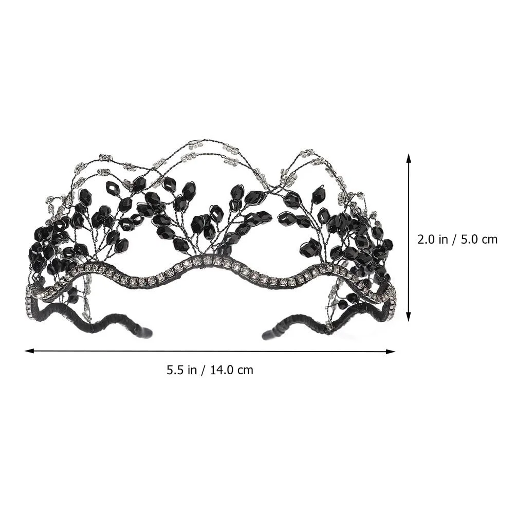 Обруч Lurrose Чорний з кристалами, перлами, фото №2