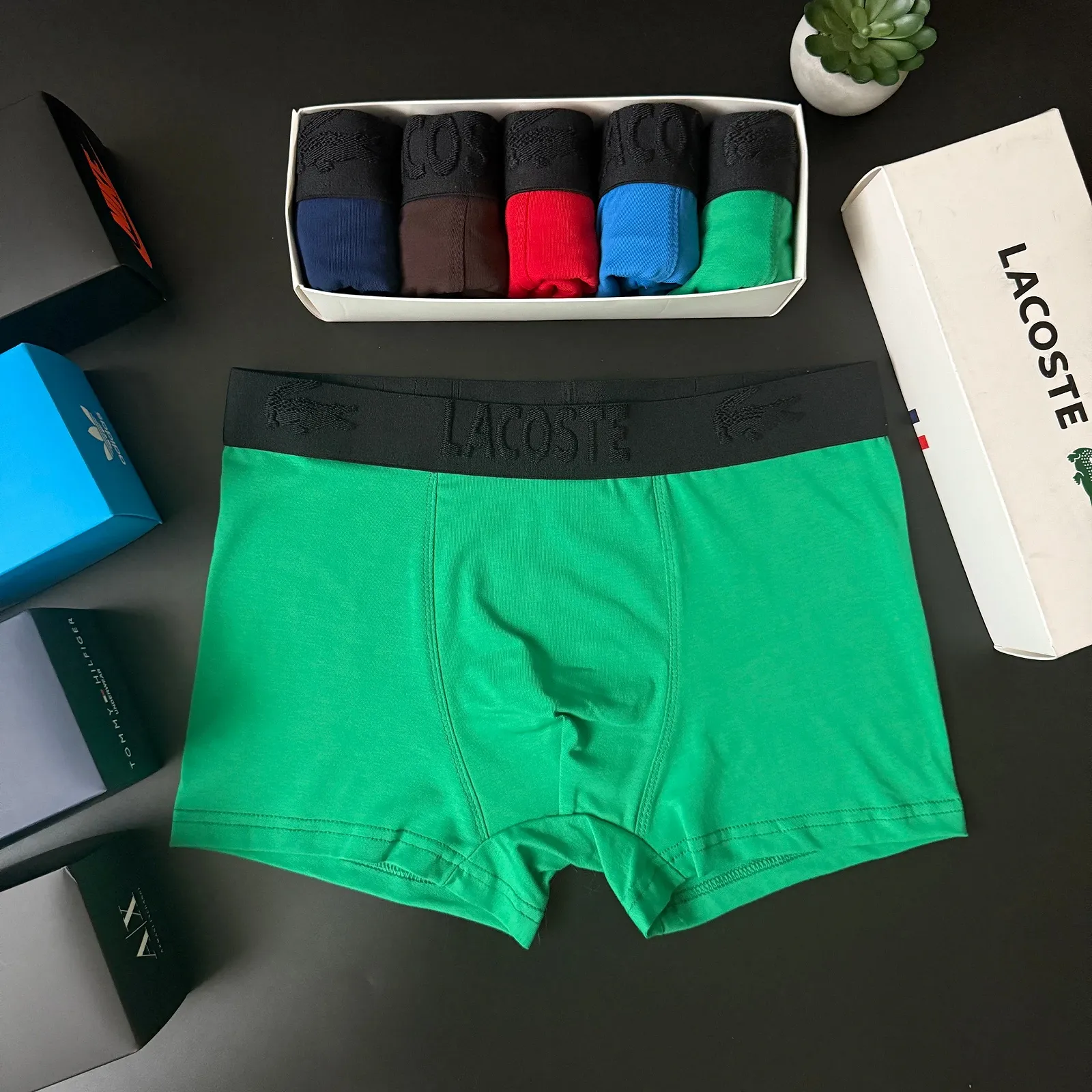 Чоловічі труси боксери комплект Lacoste різнокольорові, фото №11