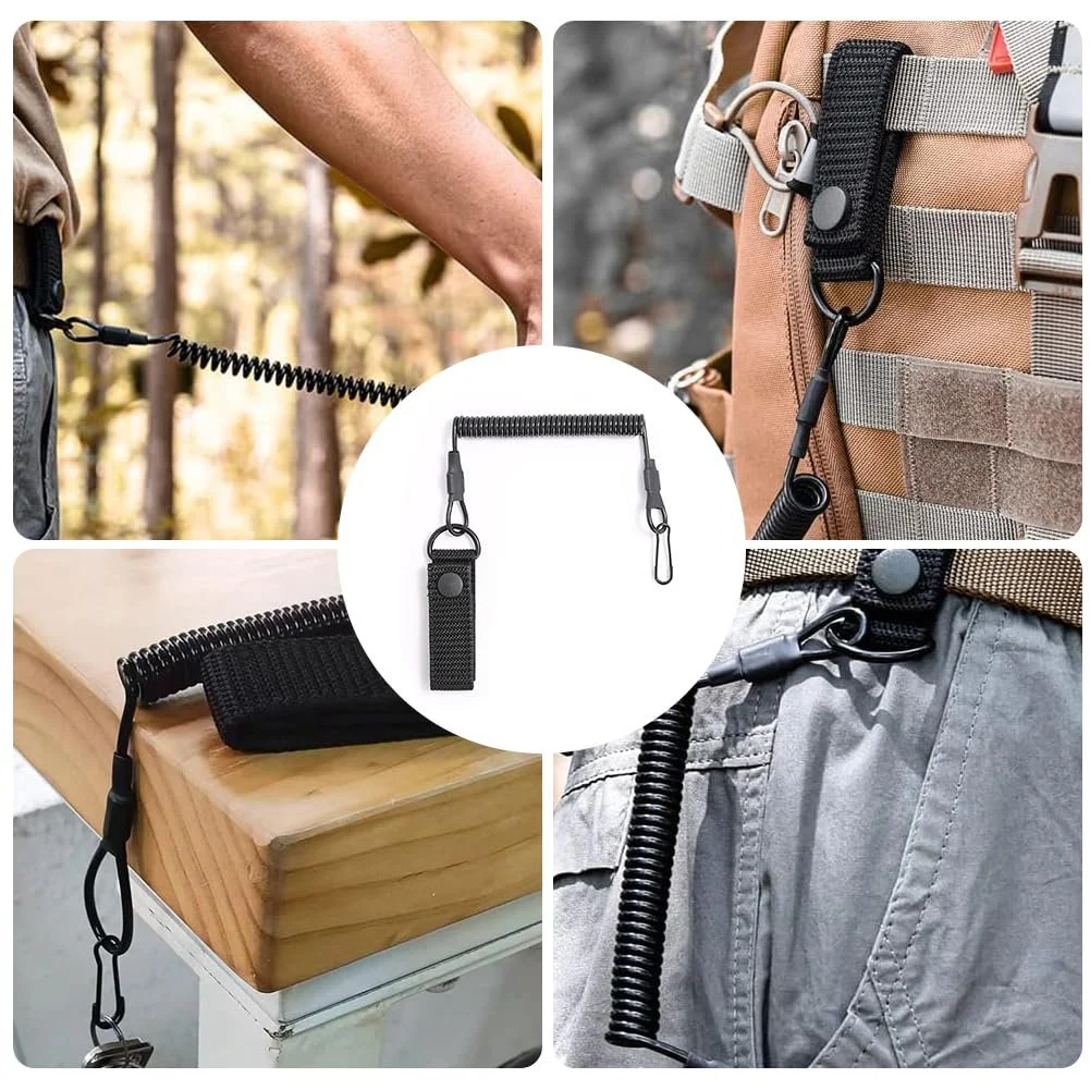 Шнуры рыболовные эластичные Paracord Lanyard спиральные с карабином 2 шт. Черный, фото №7