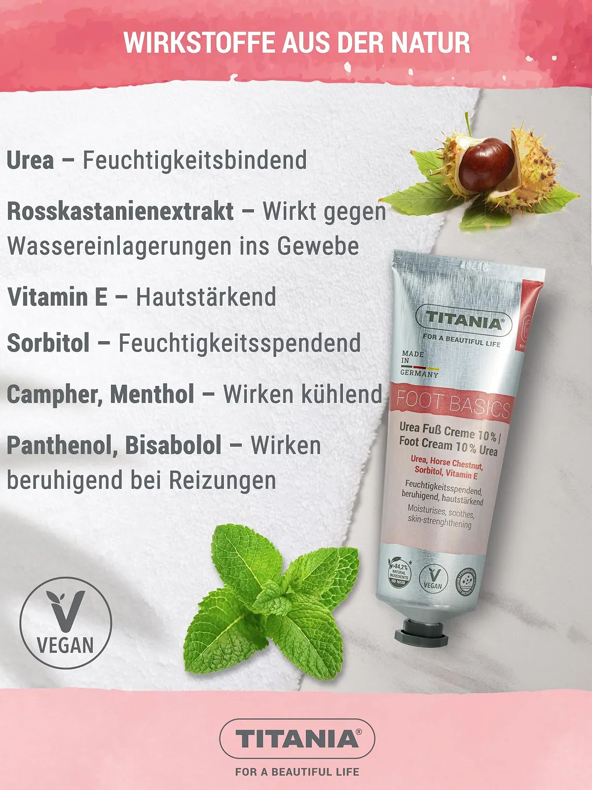 Крем для ног TITANIA Urea 10% с конским каштаном, сорбитолом и витамином E, 75 мл, фото №6