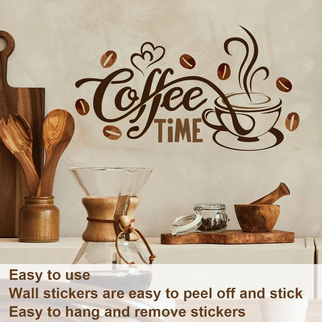 Наклейка на стіну Coffee Time Чашки PVC Коричнева 30 x 15 см, фото №3