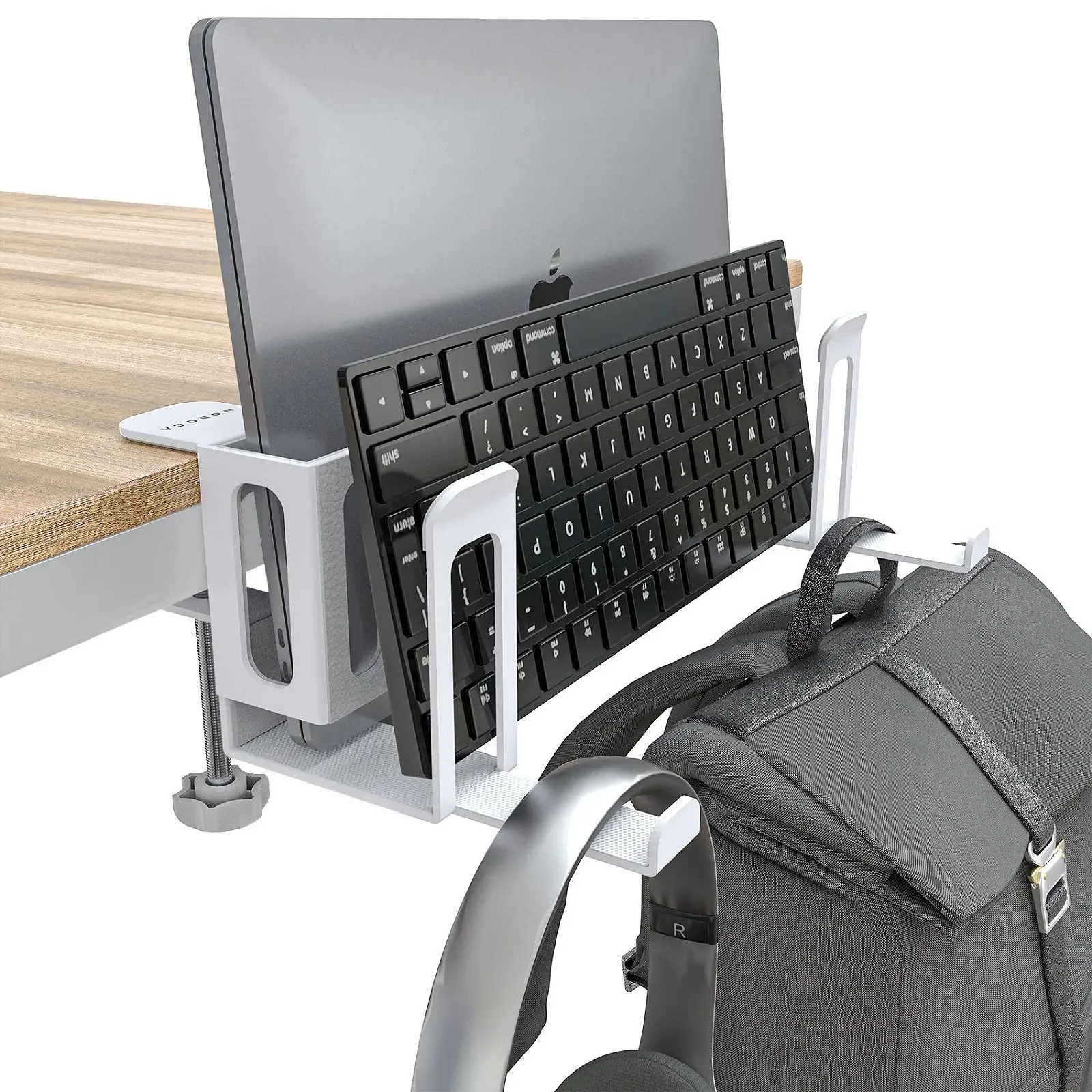 Подставка для ноутбука вертикальная NODOCA, алюминиевая вертикальная подставка для ноутбука, настольная боковая подставка для ноутбуков/MacBook Air, Pro/Samsung/iPad/планшетов [2 слота, белая], фото №1