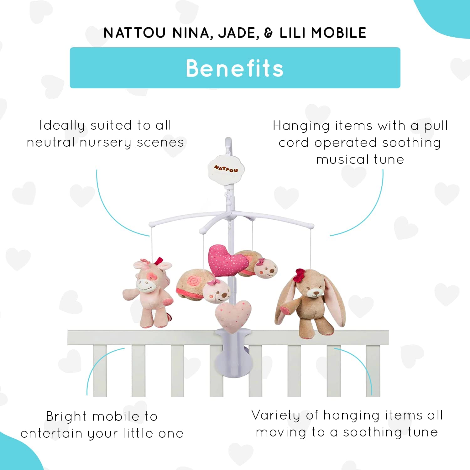 Мобиль для кроватки Nattou Nina Jade и Lili мягкая колыбельная "La-Lu", фото №2