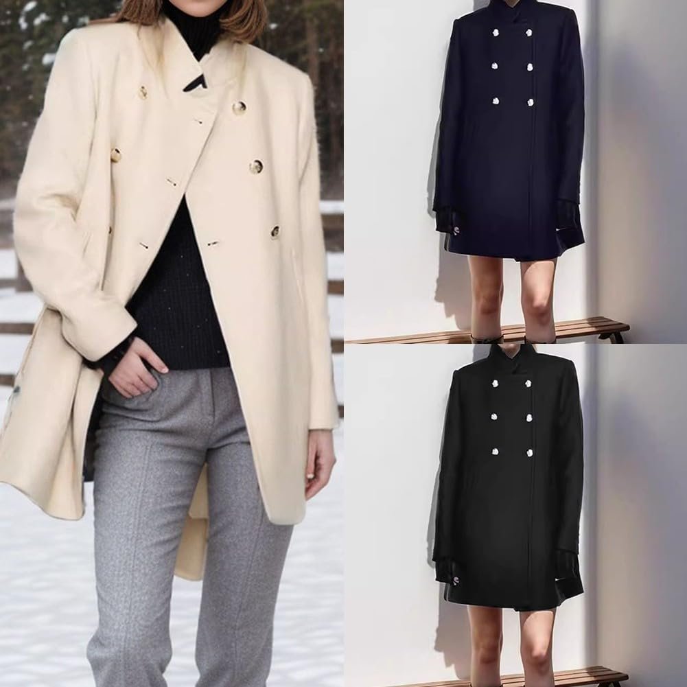 Вовняне пальто Moderner з довгими рукавами та коміром, темно-синього кольору, фото №6