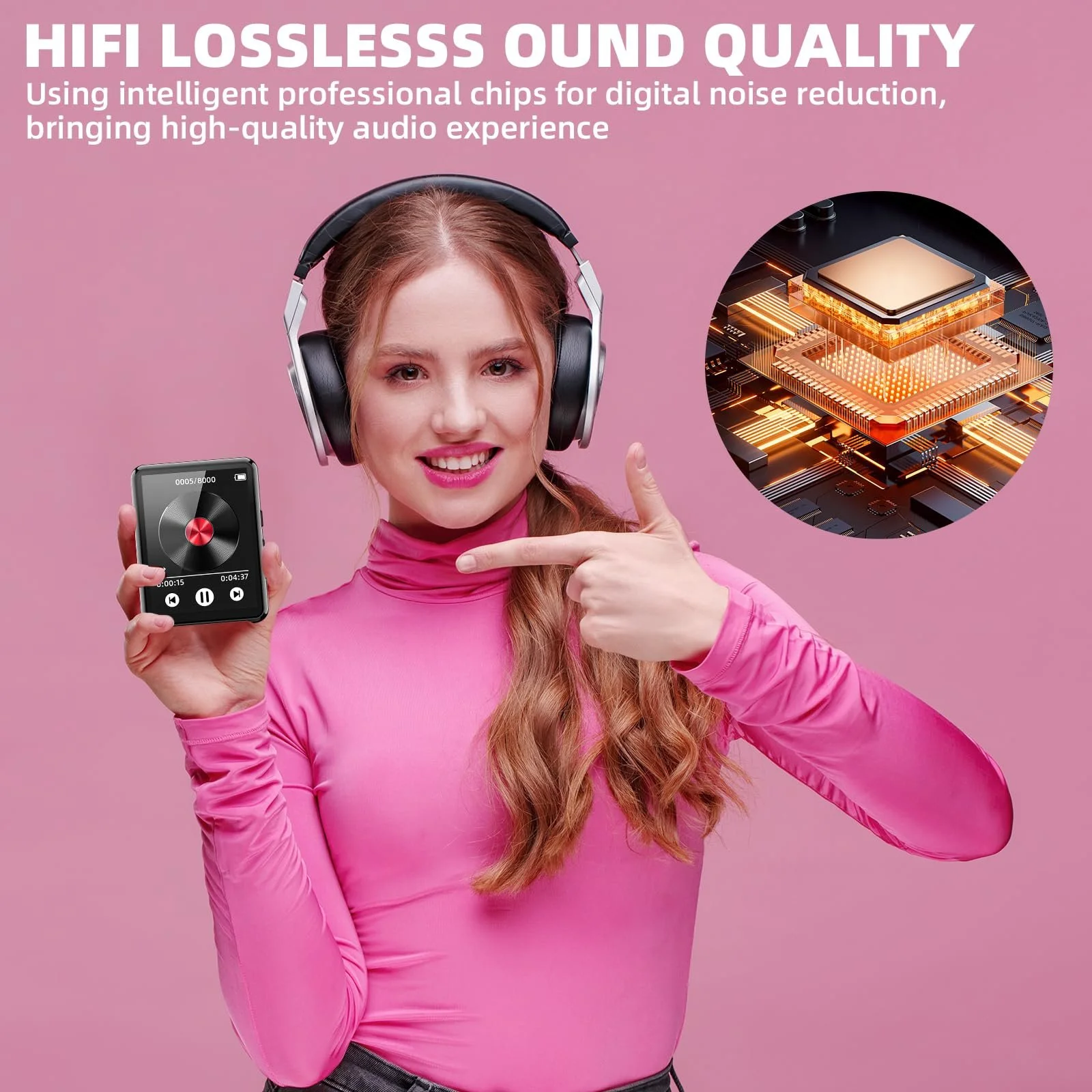 MP3 плеєр Cetoon 128GB з Bluetooth, портативний, цифровий, з динаміком, 2.4" Full Touch Screen, HiFi звук, FM-радіо, диктофон, дротові навушники в комплекті, для бігу, спортзалу, фото №4