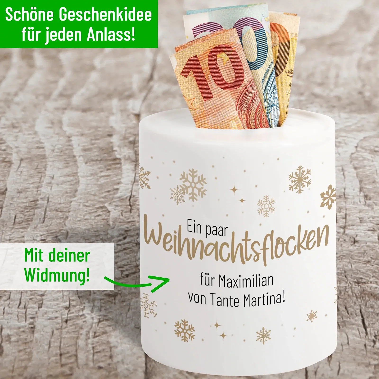 Скарбничка A Pair of Christmas Flakes Персоніфікована Керамічна з гномом, фото №2