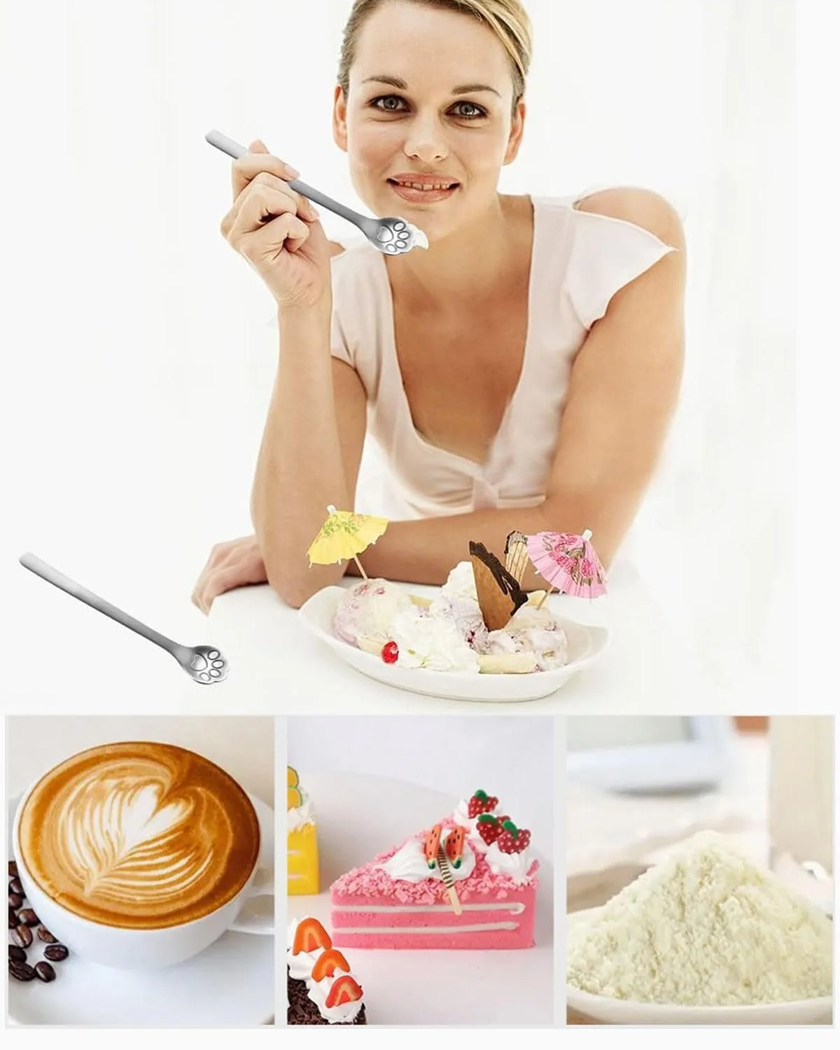 Ложка для кави з котячою лапкою з нержавіючої сталі, набір з 4 штук, фото №5