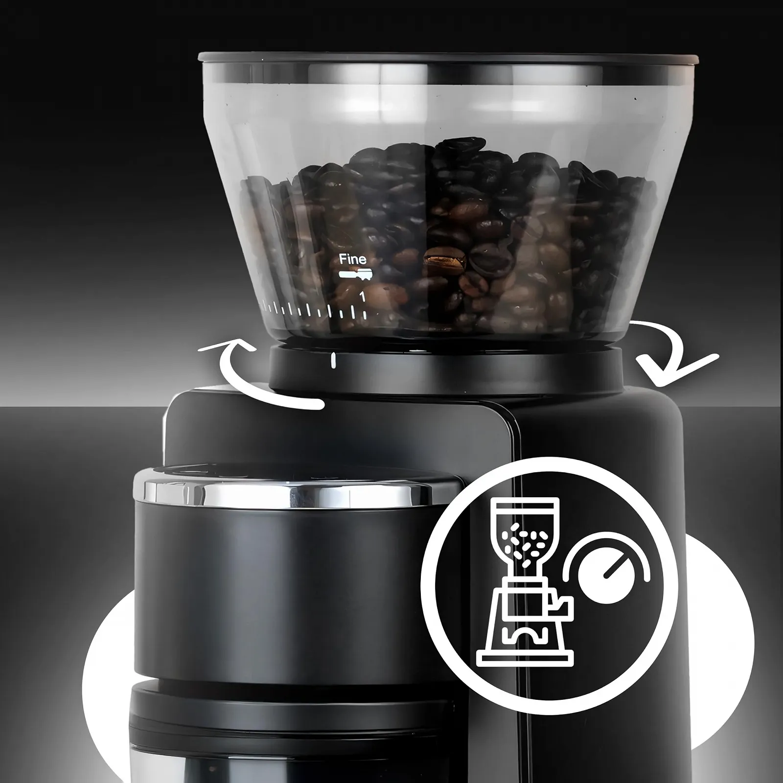 Кавомолка Retoo Electric Disc Grinder, 52 налаштування помелу, контейнер для кавових зерен 110 г, цифровий дисплей, 180 Вт, 500 об/хв, пластик, нержавіюча сталь, чорний, фото №3 Кавомолка Retoo Electric Disc Grinder, 52 налаштування помелу, контейнер для кавових зерен 110 г, цифровий дисплей, 180 Вт, 500 об/хв, пластик, нержавіюча сталь, чорний, фото №3