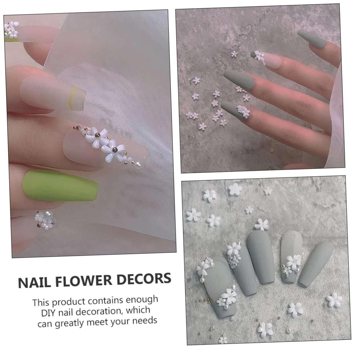 Прикраса для нігтів Квіти Білий (3 пакети), фото №5 Прикраса для нігтів Квіти Білий (3 пакети), фото №5