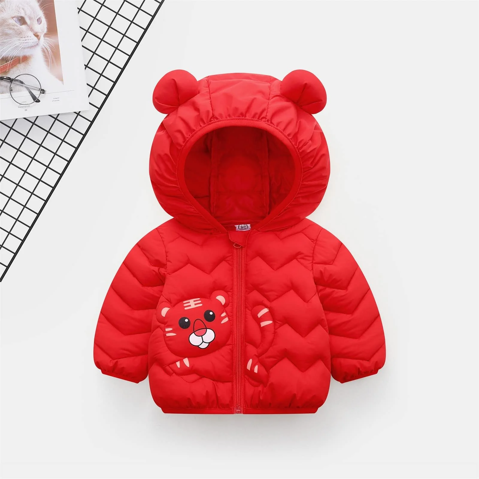 Зимняя Куртка Детская для Мальчиков - Детская Малыш Мальчики Длинный Рукав Милые Мультяшные Животные Зимние Сплошные Пальто с Капюшоном Верхняя Одежда Комплекты Одежды, фото №2