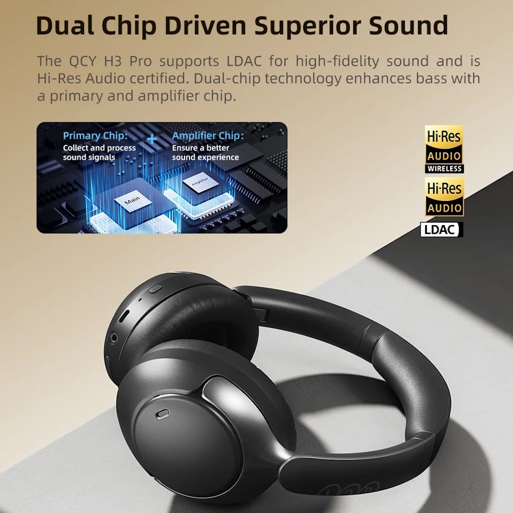Навушники QCY H3 Pro Black LDAC ANC 50dB Noise Canceling Hi-Res Spatial Audio BT5.4, фото №8