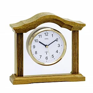 Настільний годинник AMS, радіокерований, 5139/4, корпус з масиву дерева, пофарбований під дуб, 18 x 19 см - Фото 1