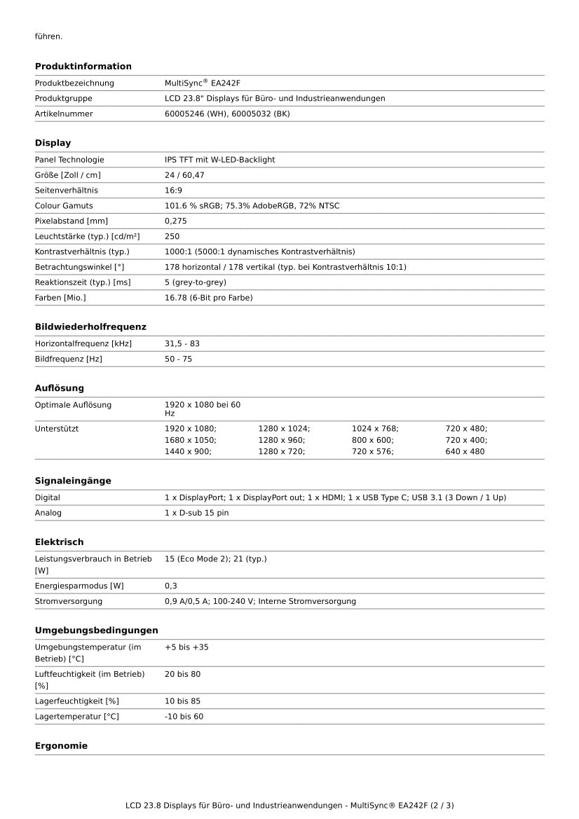 Монітор MultiSync EA242F 24 дюйми білий USB-C, фото №3