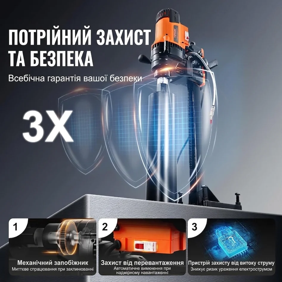 Алмазная установка VEVOR CF-DCD08 3000 Вт / 20 - 200 мм / 850 об/мин / Мокрое и сухое бурение / Со станиной, фото №5 Алмазная установка VEVOR CF-DCD08 3000 Вт / 20 - 200 мм / 850 об/мин / Мокрое и сухое бурение / Со станиной, фото №5