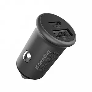 Зарядное устройство ColorWay 2USB Car Type-C PD20W USB QC3.0 38W Gray (CW-CHA029PD-GR) - Фото 1