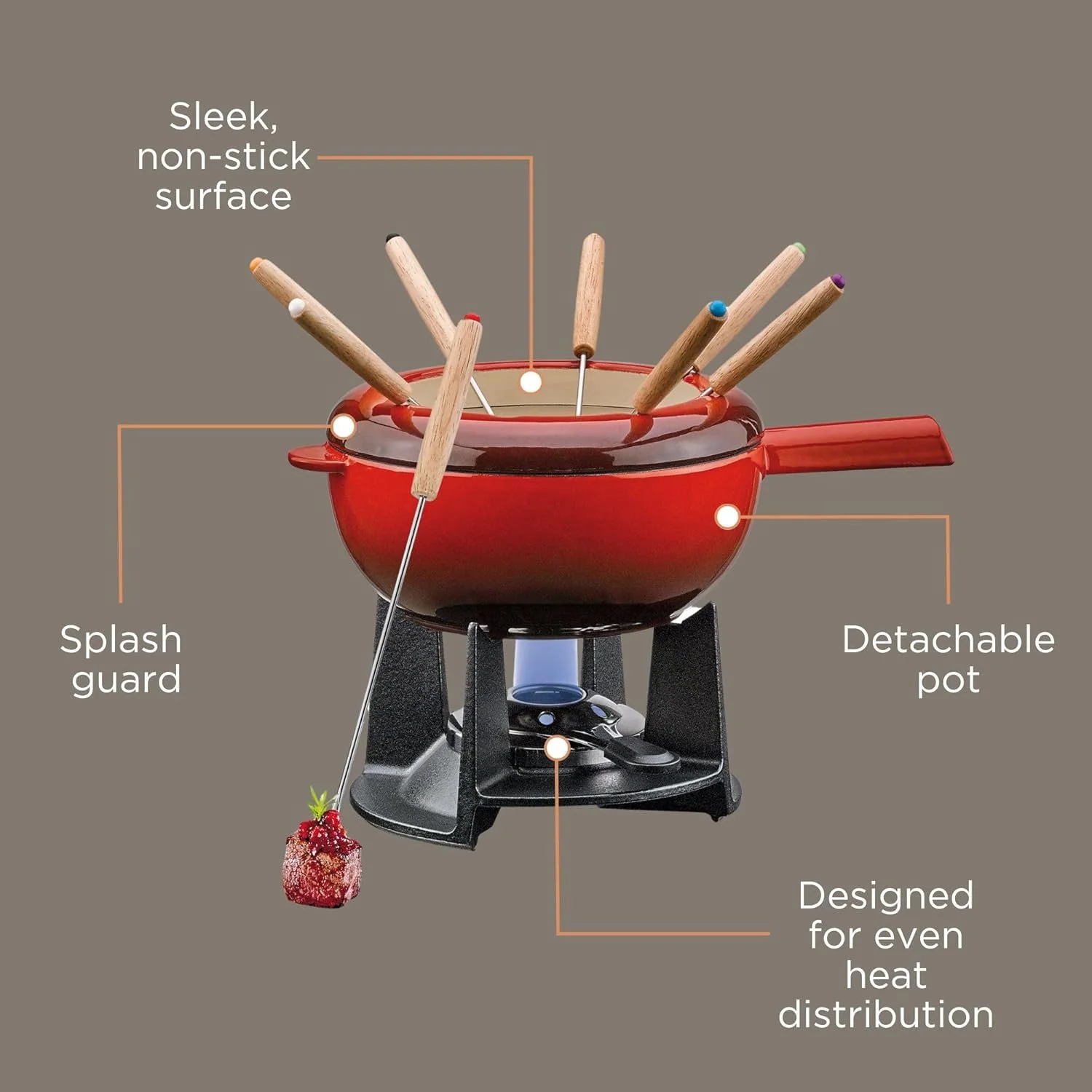 Набор для фондю Spring SAAS Fee 20 см / Нержавеющая сталь 18/8 / Красный, фото №3