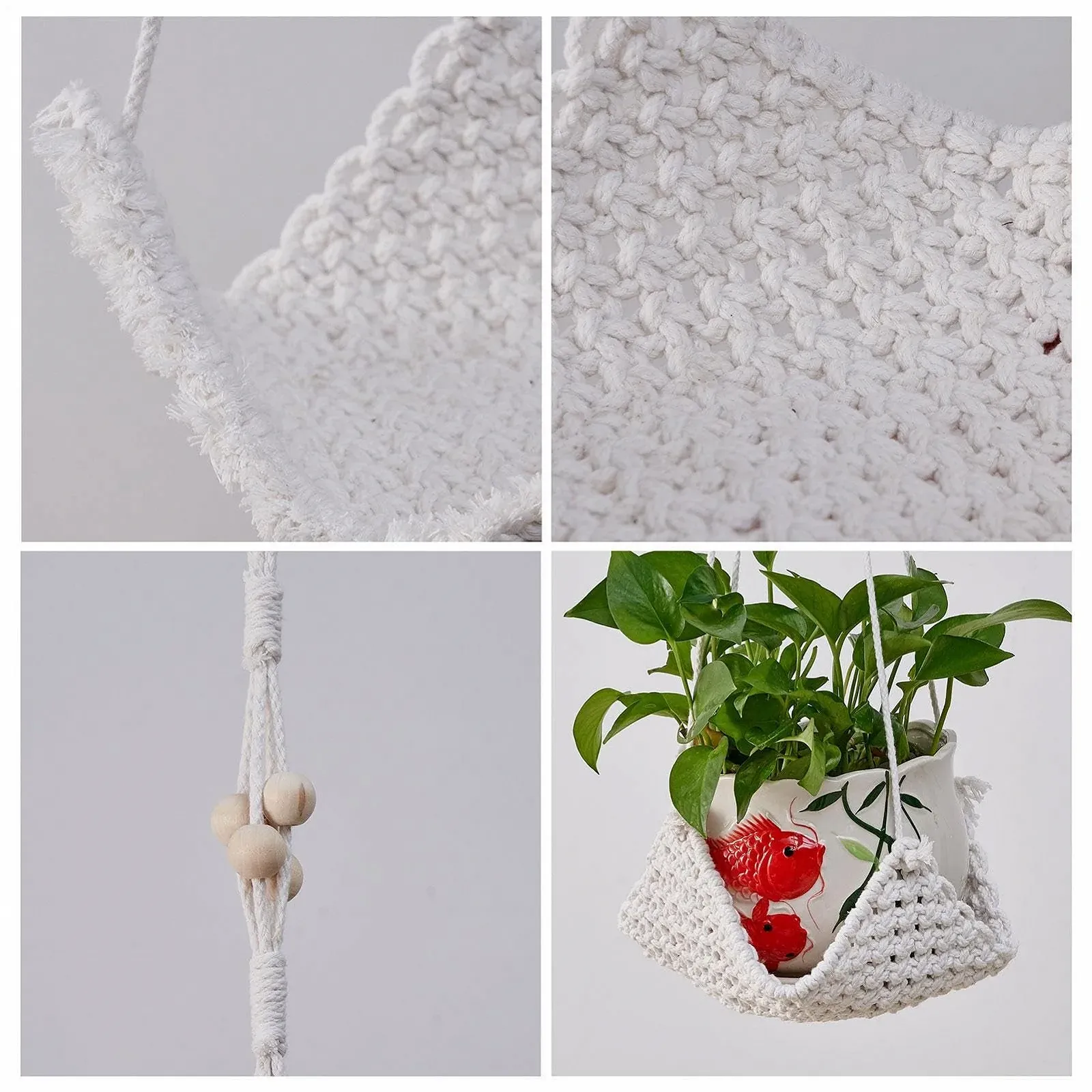 Подвесное кашпо Indoor Plant Hanger Hand Woven Boho макраме с квадратным основанием, плетеное, фото №6